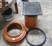 Komplet: manszeta 400/315 i właz teleskopowy 315, żeliwna pokrywa