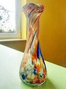 Ręcznie robiony kolorowy wazon szklany – szkło artystyczne, unikat, vintage
