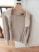 Gruby beżowy kawowy rozpinany sweter kardigan 38M bluzka cieply jesien