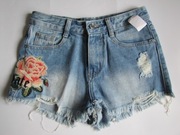 Szorty Damskie Dziewczęce Spodenki Missguided Hate Róża Haft S 36 UK 8
