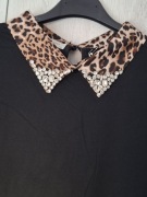 Elegancka bluzeczka czarna z kołnierzykiem panterka cyrkonie r. uniwersaln 