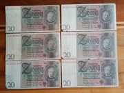 20 marek. 6 banknotów. Różne serie.1924/1929 rok. 