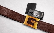 GUESS męski pasek skóra naturalna klamra G złoto nowy z metkami r. m  