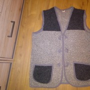 Kamizelka kufajka wełniana szara unisex z wełny owczej 4XL PRL vintage