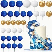 Topper piker na tort granatowy brokat złoto biel 10 szt