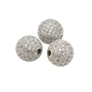 Koraliki Przekładki Kulki z białymi cyrkoniami, 8 mm., 1 szt.