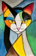 Obraz ręcznie malowany"Kot w abstrakcji"