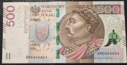 500 ZŁ JAN III SOBIESKI 2017 r. SERIA AM 0444454 STAN UNC-  FAJNY NUMER