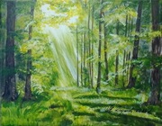 OBRAZ RĘCZNIE MALOWANY PEJZAŻ AKRYLOWY "ODDECH ZIELENI" - 24x30cm