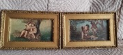 Stare obrazki ,,scenki z amorami,, malowane na deskach 