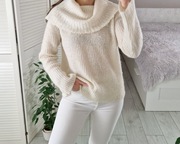 Peppercorn biały wełniany sweter z kołnierzem moherowy 50% moher wełna M