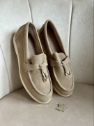 Loafersy mokasyny ze skóry naturalnej zamszowej beżowe 37