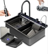 Wielofunkcyjny zlew kuchenny jednokomorowy szklany panel LED