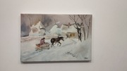 Obraz olej ZIMA SANIE WIECZÓR Włodarczyk kopia Wasilewskiego 20x30 