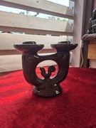 Podwójny świecznik ceramiczny porcelit z kogutem Kamionka Łysa Góra
