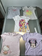 Zestaw Pięć Koszulek Dziewczęcych Markowych Rozmiar 98-104