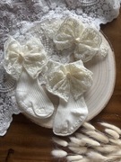 Ecru skarpetki z opaską dla niemowlaka koronkowa kokarda  0-6 6-12 