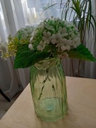 SZKLANY ZIELONY WAZON NA KWIATY / ROŚLINY RYFLOWANY MODNY WZÓR