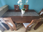 Stół rozkładany+6 krzeseł ciemny brąz 