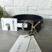 Nowy Pasek Calvin Klein CK Skórzany z Metką 3,5x95 cm Czarny