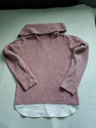 Różowy sweter z golfem i imitacja koszuli miękki Smart casual