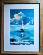 "Samotny żagiel" – obraz akrylowy A4 na papierze bawełnianym