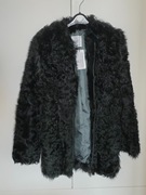 Nowe MANGO Futro Naturalne Jagnięce S Butelkowa Zieleń Płaszcz futrzany