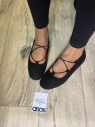 (40) Asos Design/Czarne baleriny sznurowane z Londynu, Nowe 