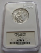 PRL 5 zł złotych Rybak 1974 rok Grading ECC Ms 68
