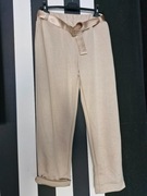 Spodnie masełko włoskie szerokie, beżowe z paskiem  