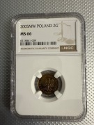 Moneta 2 grosze z 2005 roku MS66 odwrotka