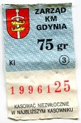 Bilet z karnetu ZKM Gdynia, 1 x 0,75 zł