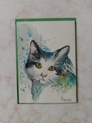 Kartka ręcznie malowana z kotem