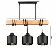 Lampa Wisząca LED Sufitowa Nowoczesna Zwis Drewniana Belka Loft Czarna