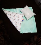 Kocyk i podusia minky dla dziecka, zestaw miętowy