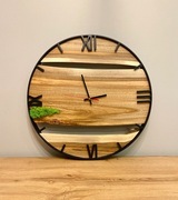 Zegar drewniany z Orzecha Włoskiego Ø50cm - rękodzieło, loft, industrial