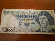 Rzadki banknot 1000 złotych prl seria HG numer 4444885