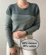 Sweter 60% wiskoza 20% bawełna w paski basic klasyczny szałwia vintage38 M