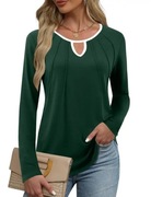 Amoretu zielona stylowa bluzka z długim rękawem łezka plisowana S, M, L, XL