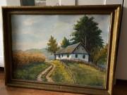 Pejzaż wiejski – sygn. Peka – olej na płótnie (lata 60–80 XX w.) 