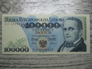 BANKNOT PRL 100000 ZŁOTYCH 1990 ROK SERIA BA MONIUSZKO UNC