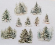 naklejki 20 szt zimowe choinki biało zielone scrapbooking
