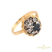 Pierścionek Art Déco złota 18K z szafirem i diamentami I poł. XX wieku