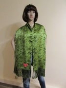 SHANGHAI TANG długi dwustronny szal zielony we wzór jak nowy 100% jedwab