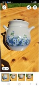 Śliczny ceramiczny dzbanek  beczułka z kwiatami – vintage, ręczne zdobienie