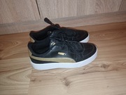 Buty  sneakersy puma Skye clean metallic czarne ze złotym logo 