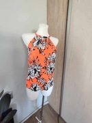 Top pomarańczowy kwiatowy halter wycięcie ramiona River Island rozmiar XS/S