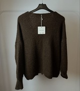 Piękny dwustronny sweter czekolada brąz wool wełna wiskoza