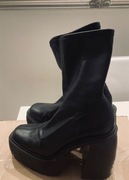 Bershka masywne skórzane botki kozaki na platformie obcasie 36