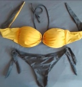 Bikini dwustronny strój kąpielowy M Neonowy Żółty szary Stalowy Brazyliany